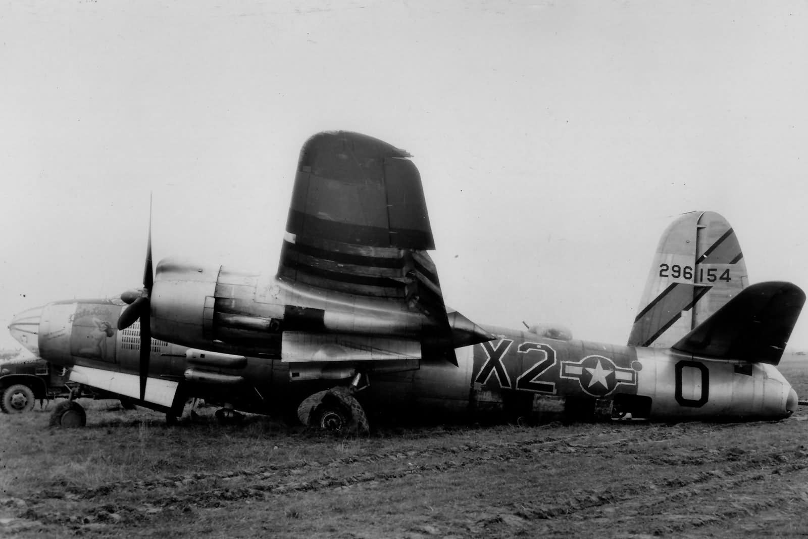 397th Bomb Group 596 BS B-26 Marauder 42-96154 after a crash landing in France 24 February 1945
