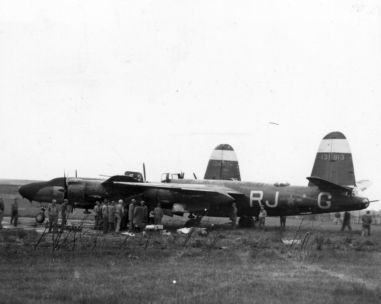 A pair of 323rd BG B-26B and C Marauders after an accident on a French airfield