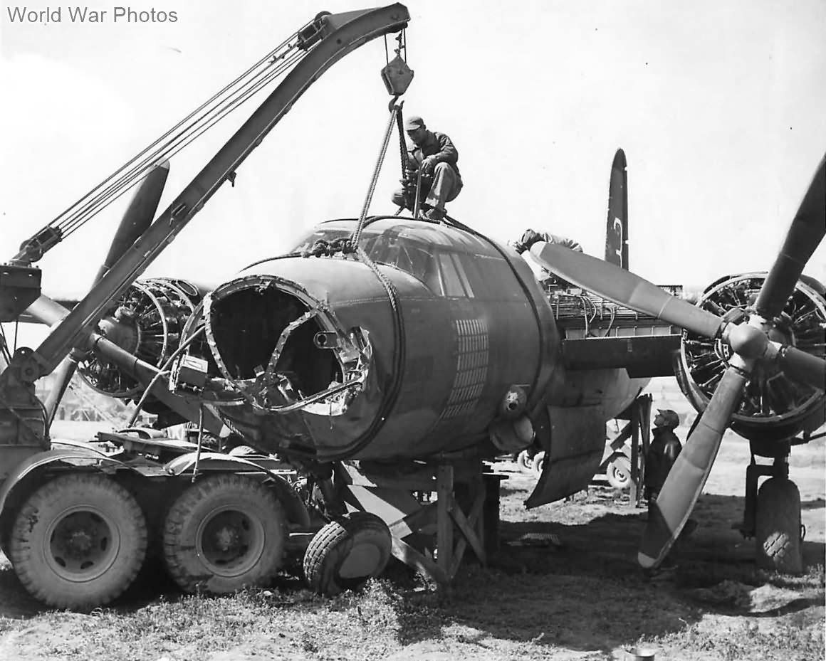 Ordnance unit in Italy replaces nose of B-26