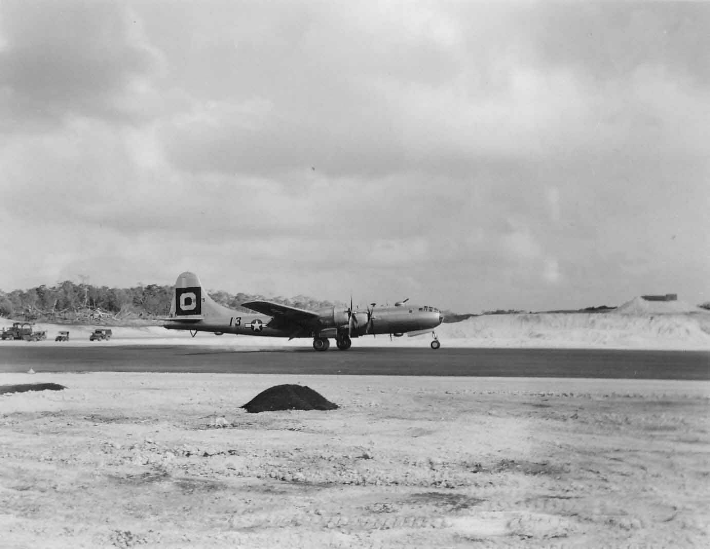 Boeing B-29 O 13 of 29th Bomb Group landing on Guam