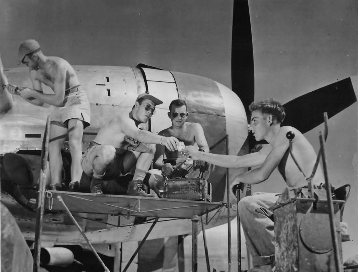 Boeing B-29 Crew Chats with Navy Seabees at Marianas Base