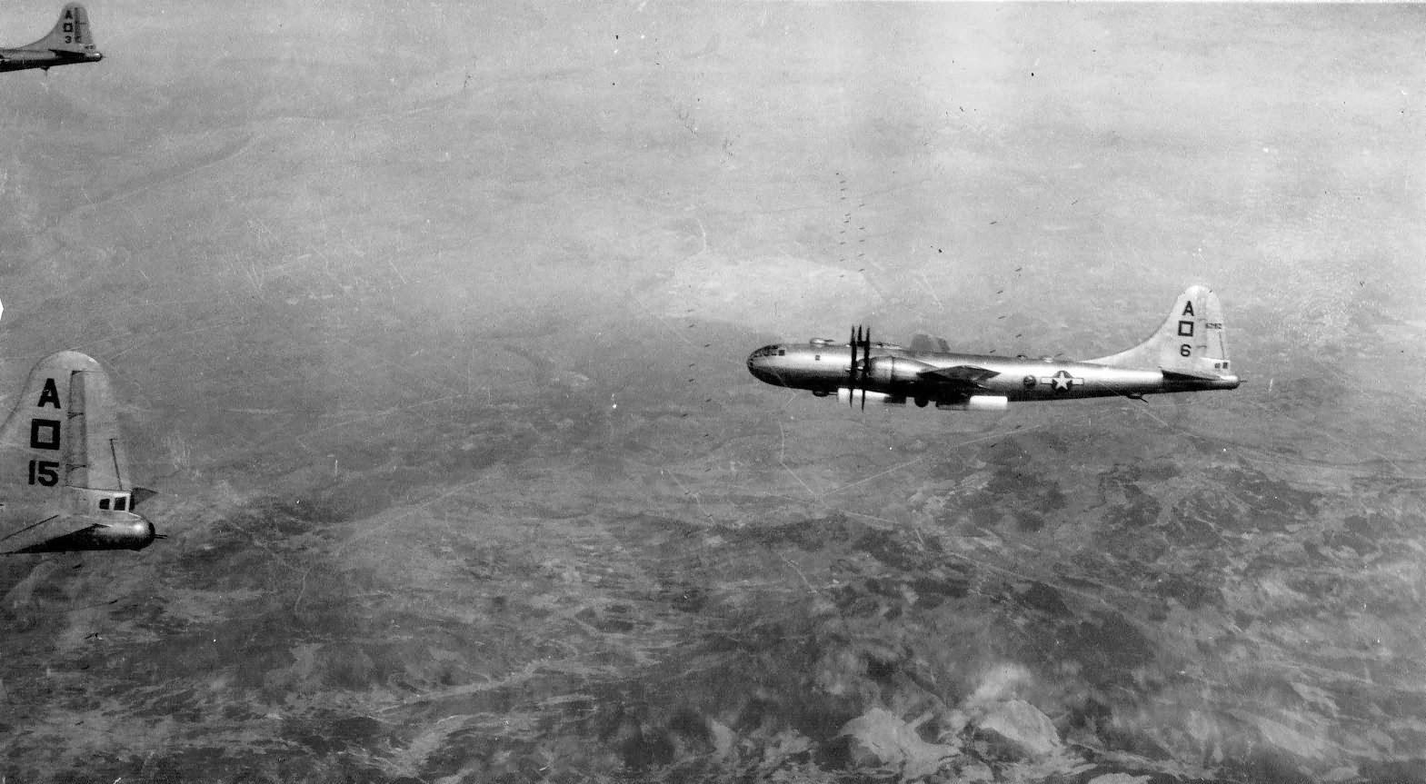 B-29 Superfortress from the 497th Bomb Group: A square 15 and A square 6