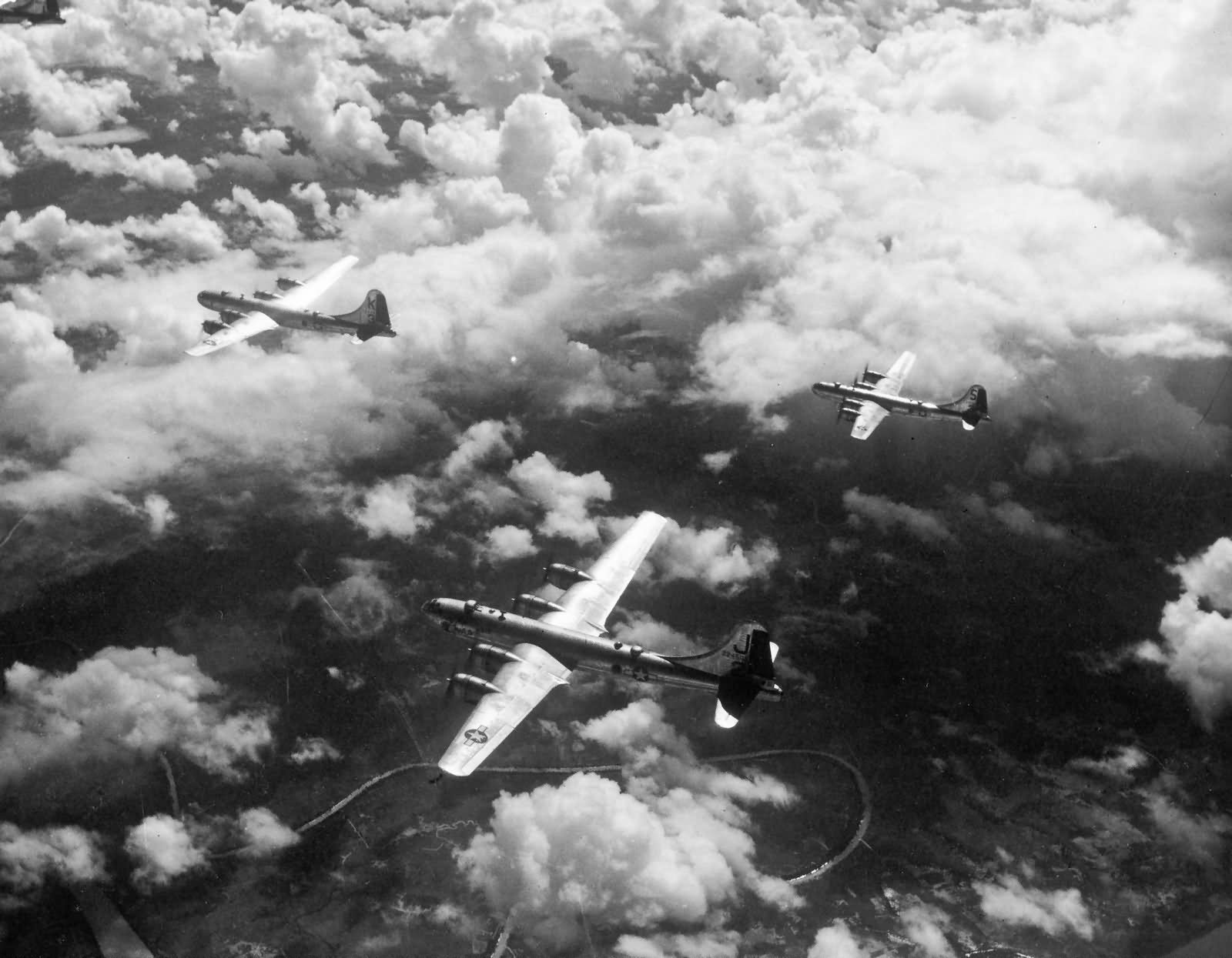B-29 of 462nd en route home after hitting the Rangoon Burma docks on November 3 1944