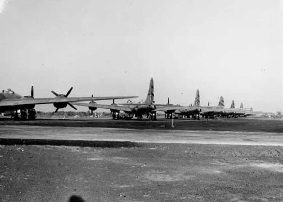 B-29 of 468th preparing to launch for Rangoon Burma from India 17 March 1945