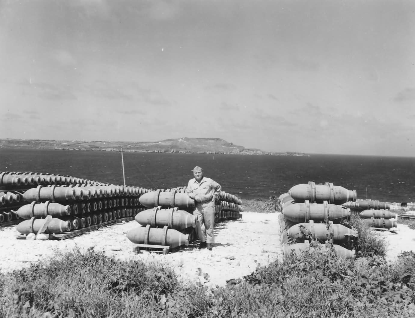 BOMBS STACKED for B-29 bombers