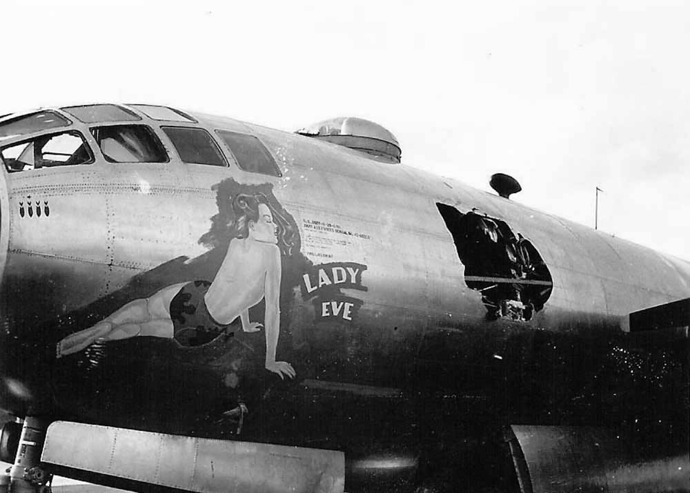 Flak_Damaged_B-29_Superfortress_Lady_Eve