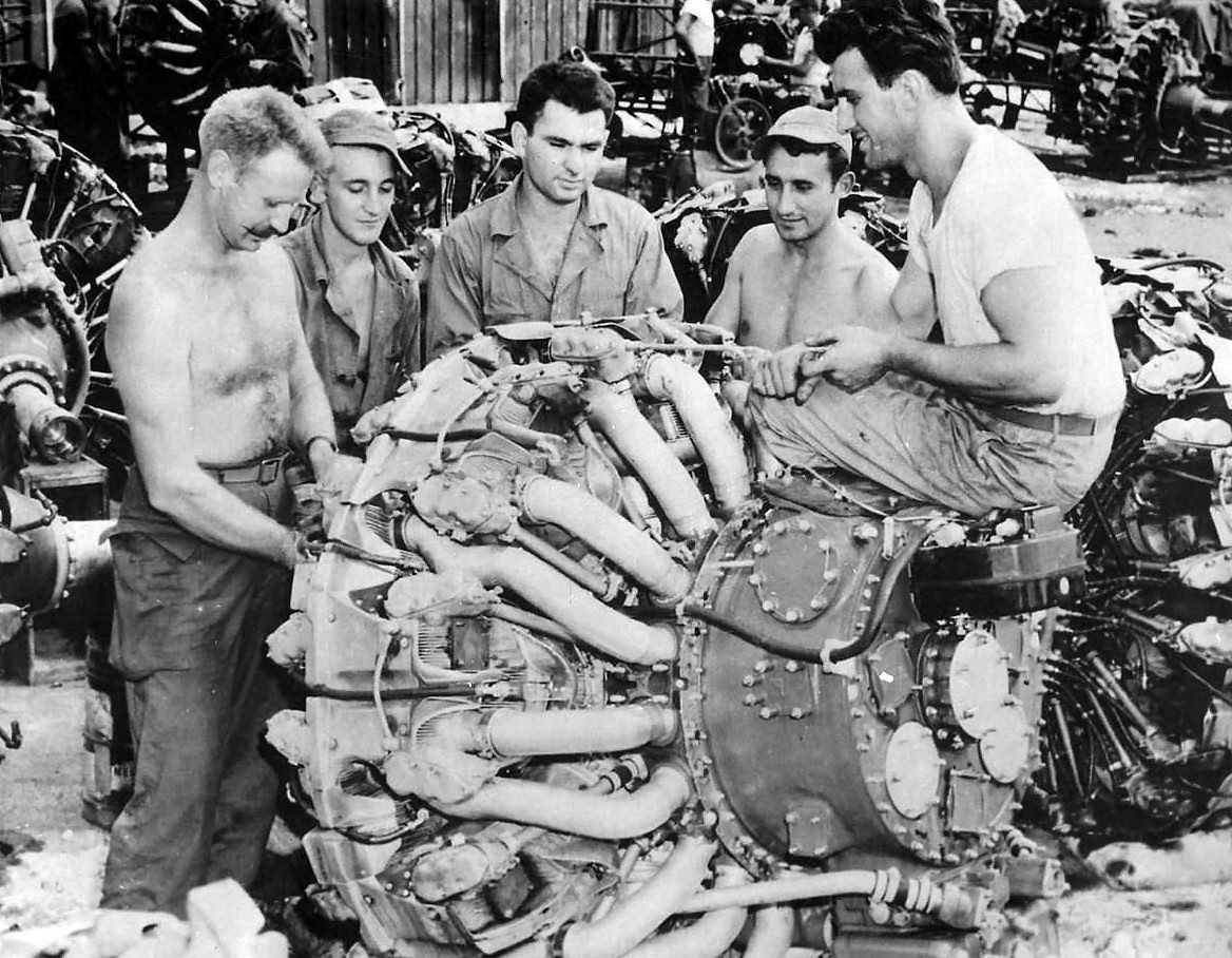 Mechanics Work On B 29 Superfortress Engine Wright R 3350 World War Photos