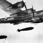 5400 kg (12,000 lb) Tallboy aka Blockbuster bomb falling from B-29 Superfortress, 1945