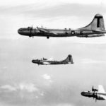 B-29 Superfortress T 5 and 6 from 499th Bomb Group fly into Japan