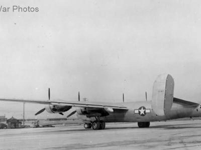 A twin-tailed XB-32 on the ground
