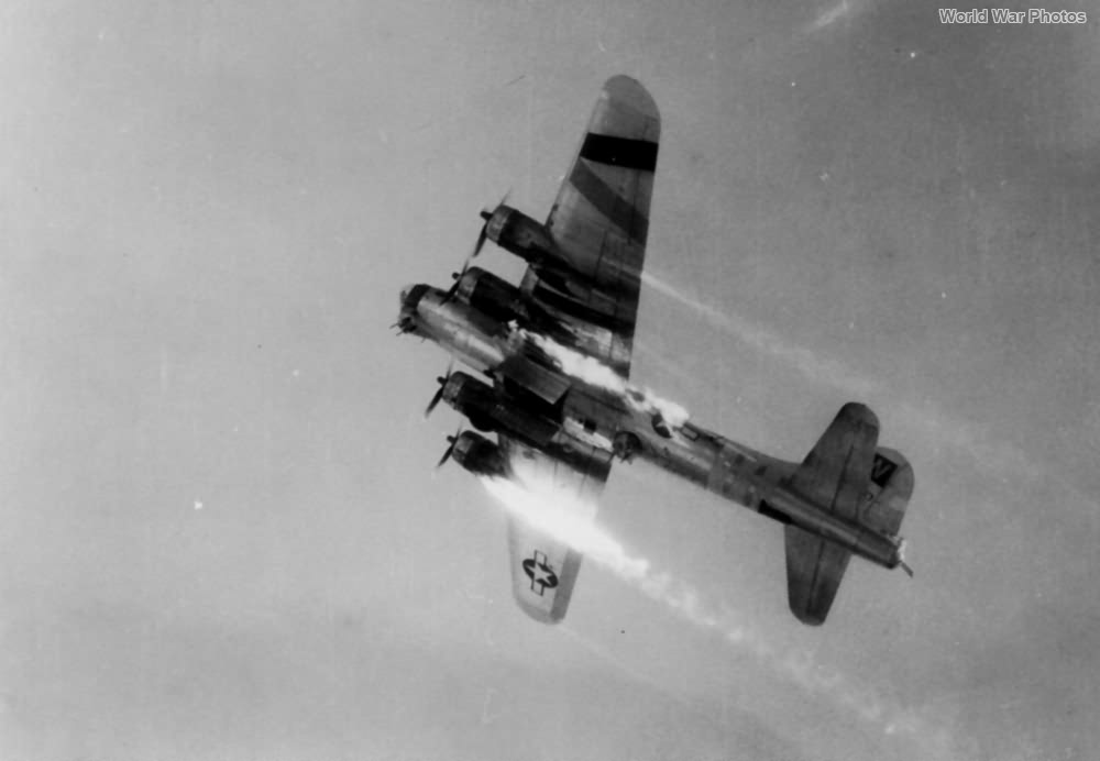 B-17G of the 486th Bomb Group in flames