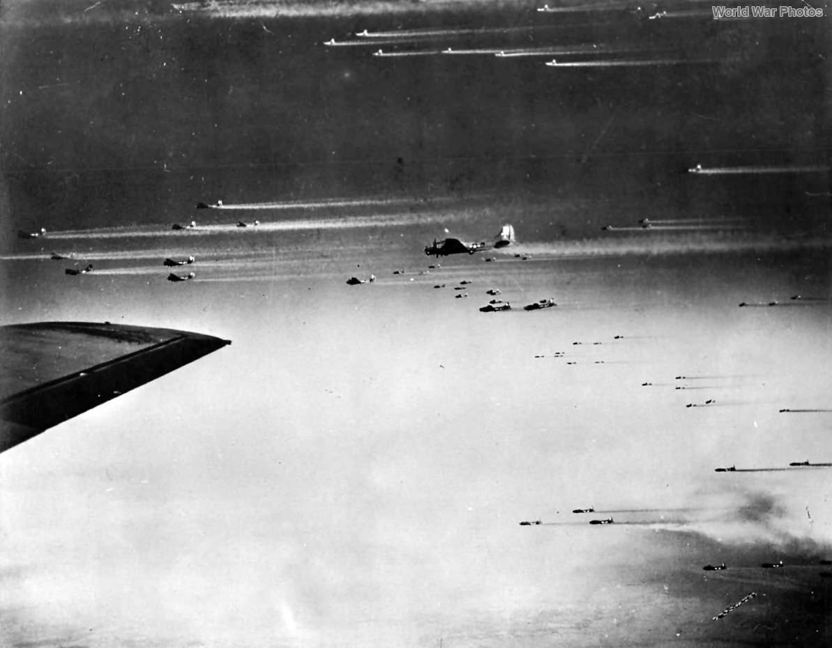 B-17 of 8th AF head for raid on Bremen Yards December 1943