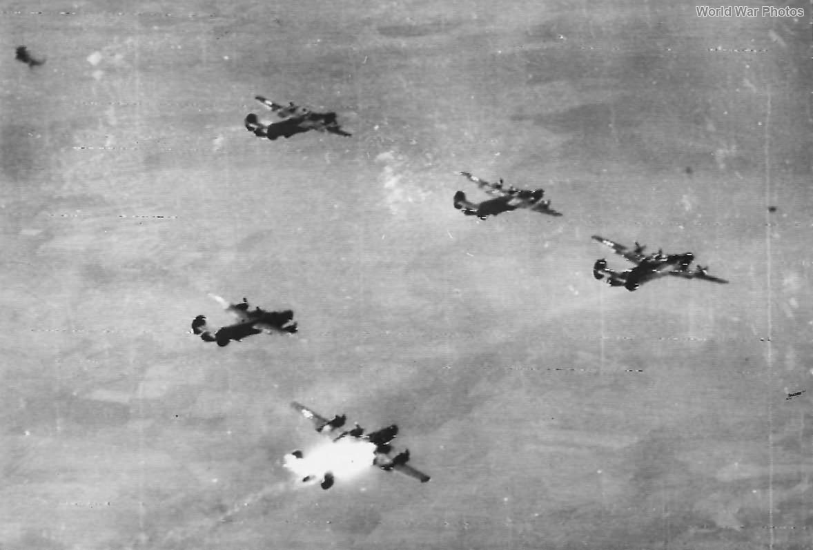 15th AF, 55th BW B-24 Explodes over Oil Refinery at Blechhammer 7 August 1944