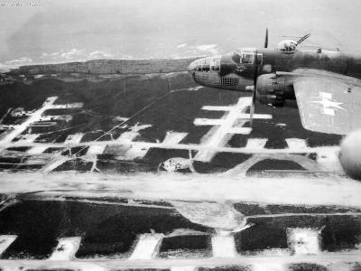 B-25 43-27791 448th BS 321st BG flying over Solenzara airfield