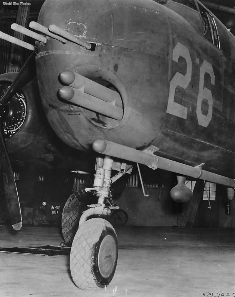 B-25 with rocket launcher in nose at Wright Field