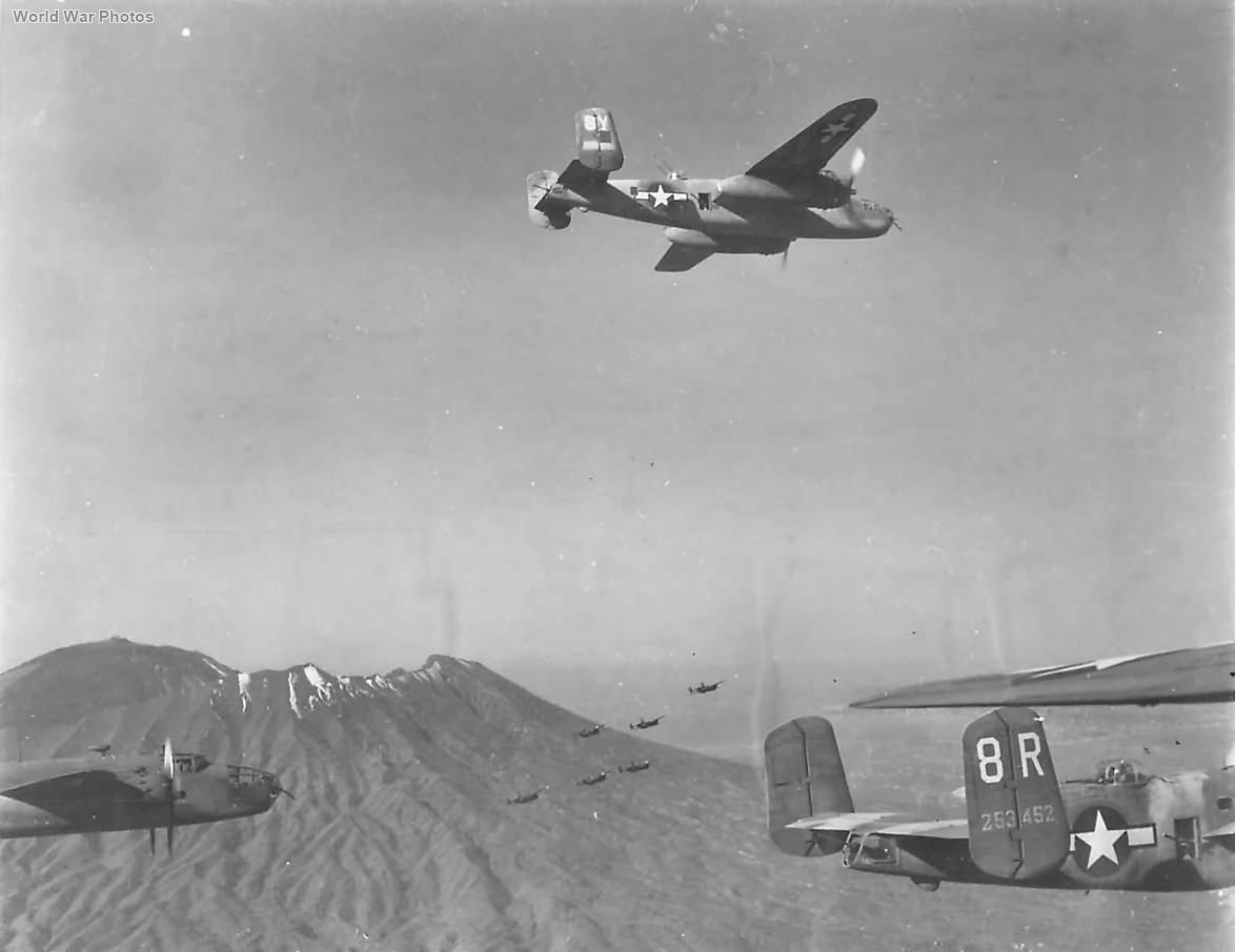 Mitchell bombers head for March 15th, 1944 raid on Cassino