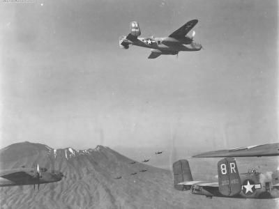 Mitchell bombers head for March 15th, 1944 raid on Cassino