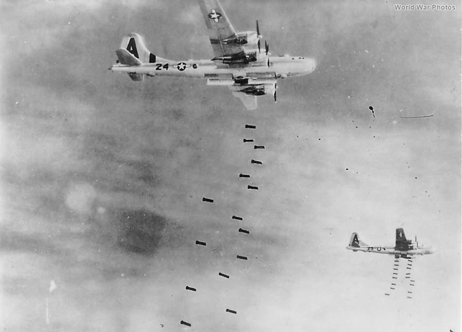 B-29 of the 497th BG dropping bombs on Japan