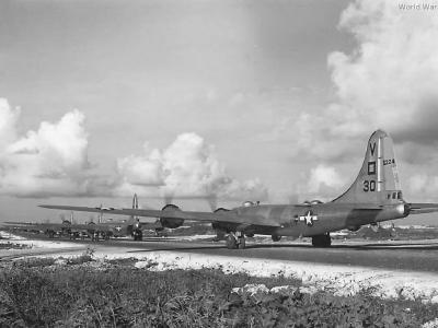 B-29 take off from Isely Field Saipan 1945