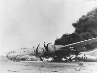 Burning B-29 Iwo Jima July 1945