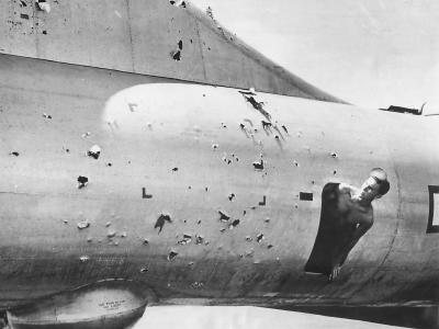 Flak-Riddled B-29 of 21st BC after raid on Tokyo 1945