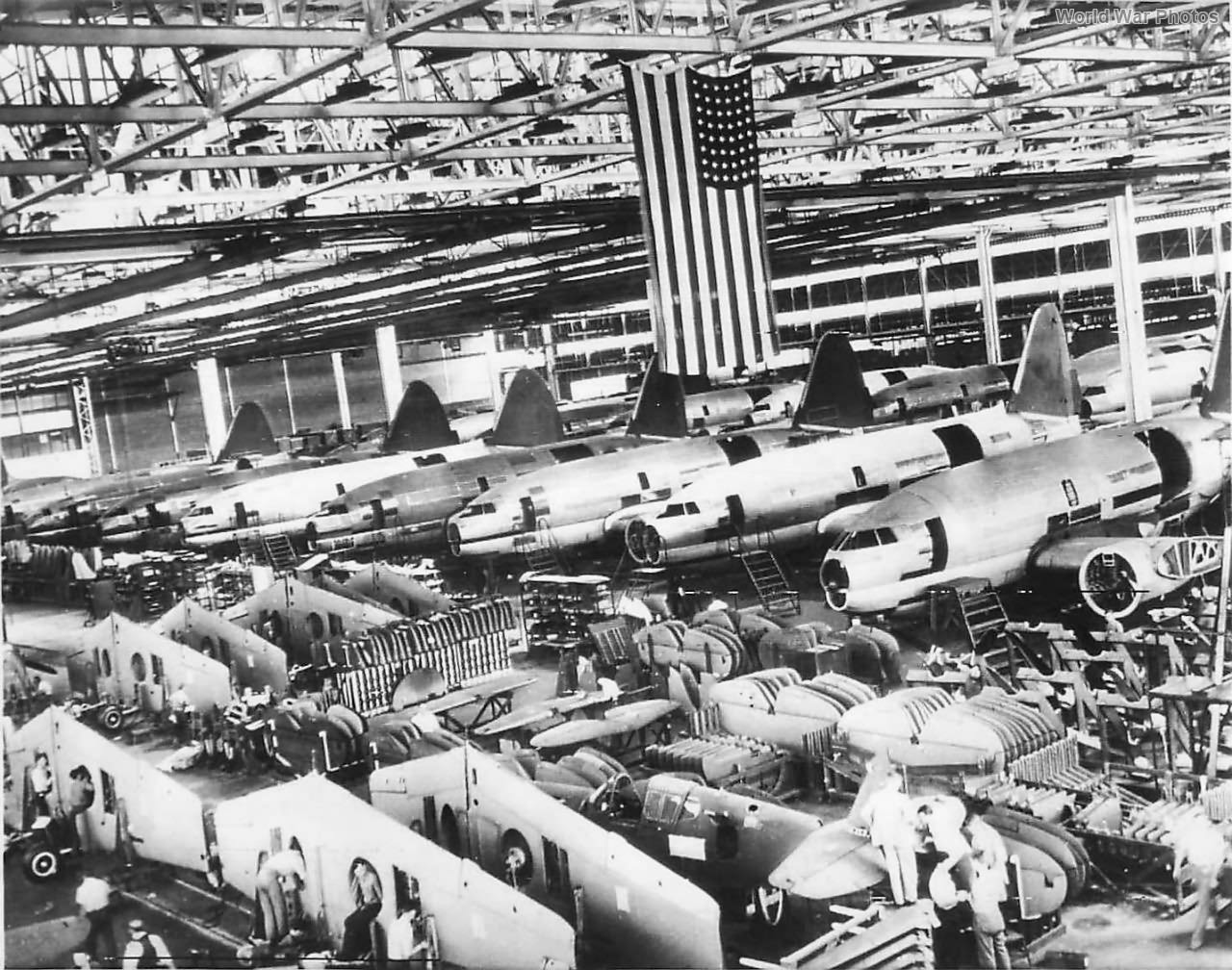 C-46 and P-40 on Assembly Line in Curtiss Plant 1942