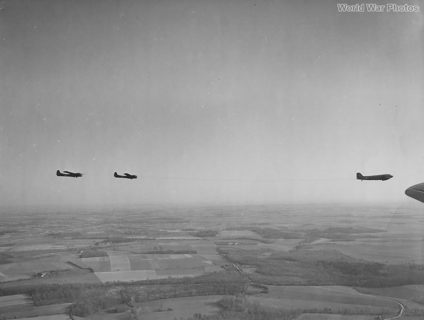 Gliders Towed by C-47 Sytrain Airborne Rhine Crossing March 1945