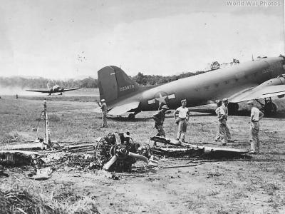 C-47 and Wrecked Zero on Cyclops Field Hollandia