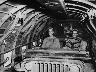 Soldiers Sit in Jeep aboard C-47