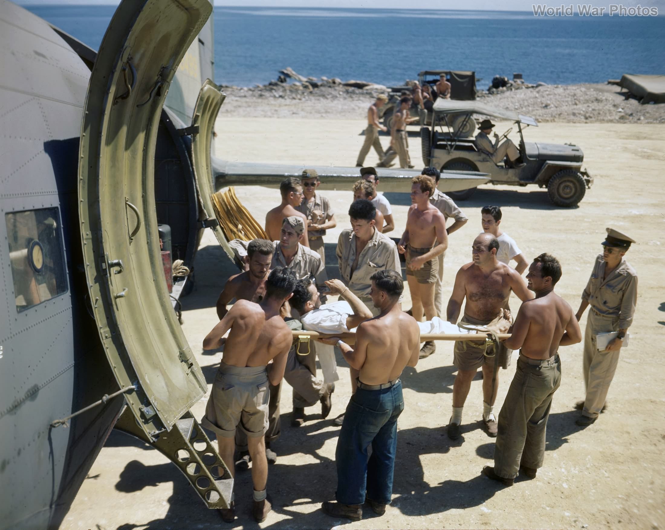 Wounded Marine being loaded on transport