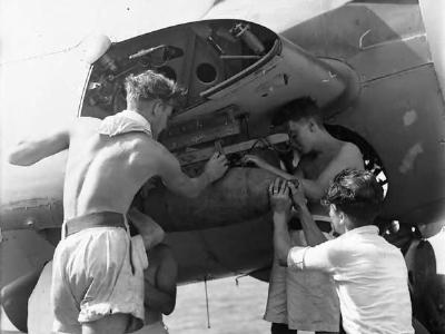 A 250 lb bomb loaded into Wildcat 881 Squadron FAA HMS Pursuer invasion of Southern France 15 August 1944