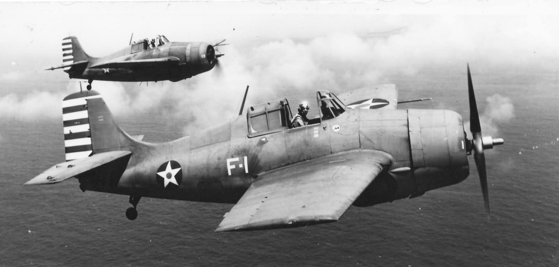 F4F-3A Wildcats of VF-3: F-1 pilot LCdr John Thach and F-13 pilot Lt Edward O’Hare April 1942