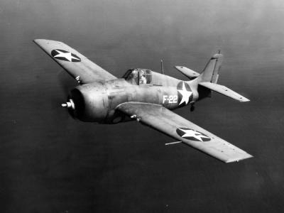 F4F-3 Wildcat code F-22 in flight 1942