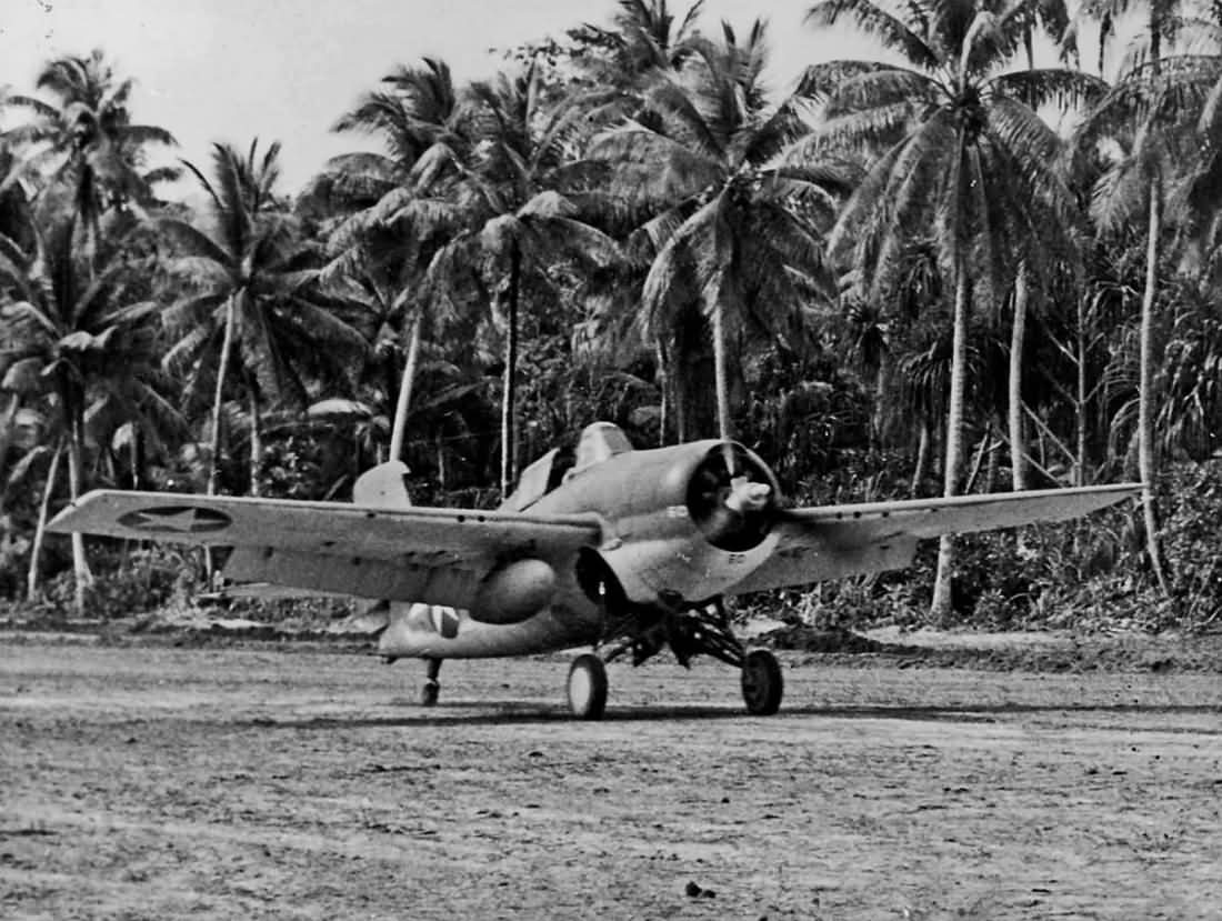 F4F-4 Wildcat of VMF-441 taxis at the airfield on Nanumea in the Ellice Islands in September 1943