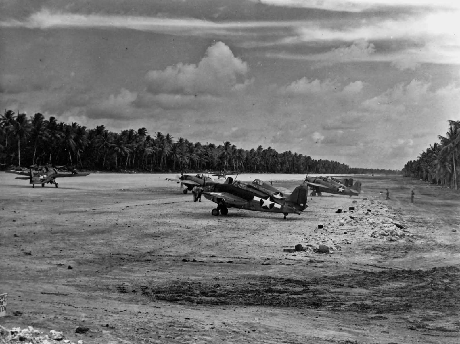 Marine F4F-4 Wildcats of VMF-441 at Nanumea Ellice Island, October 23 1943