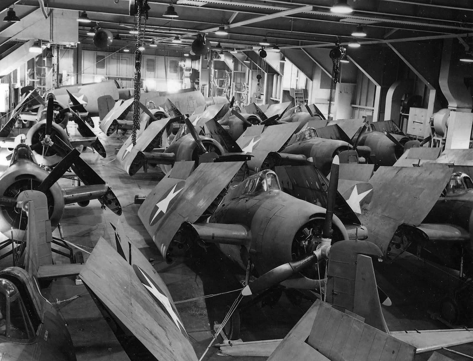 F4F-4 Wildcats packed on the hangar deck of the USS Charger AVG-30 – 2 October 1942