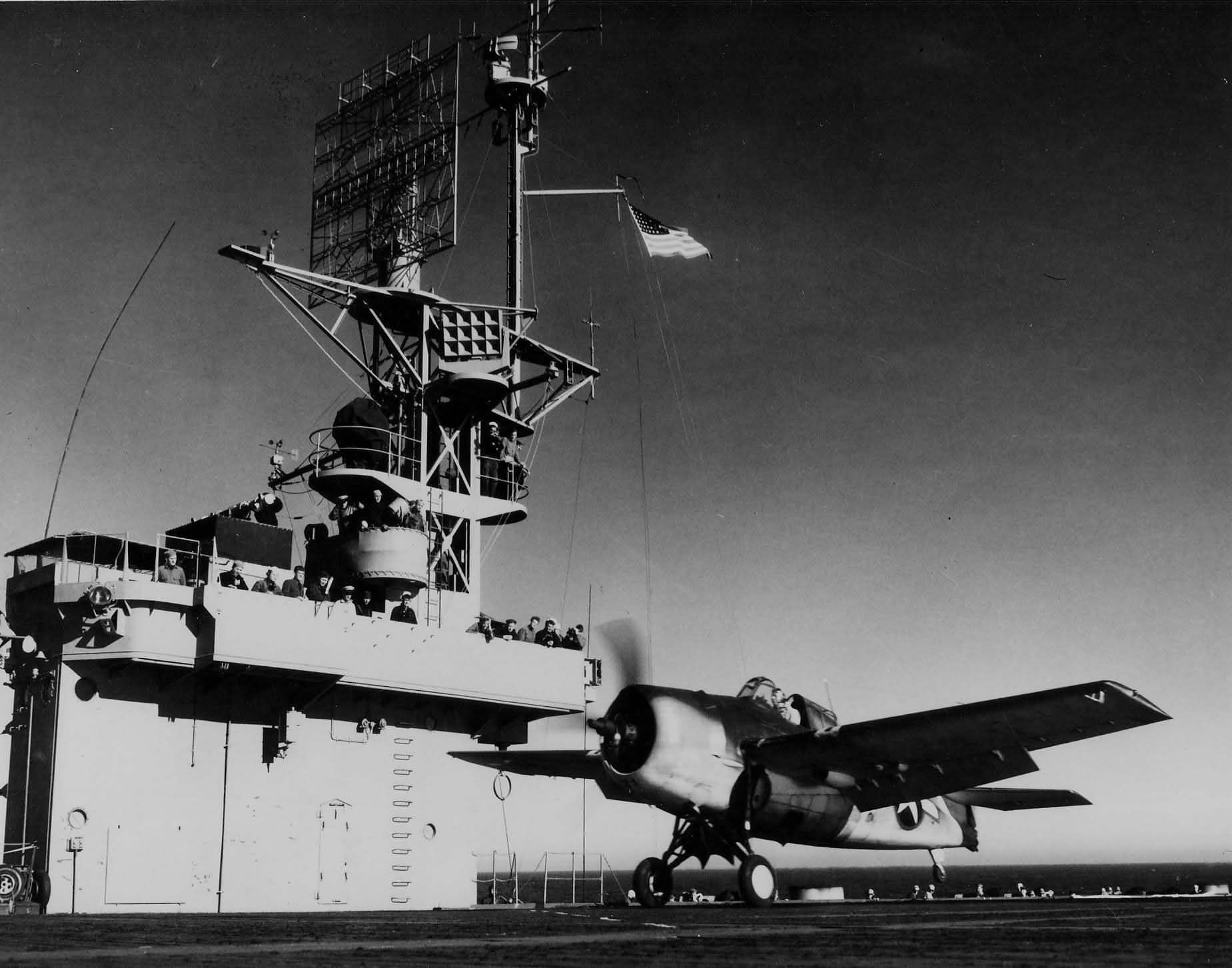 FM-1 Wildcat of VC-12 launching from the escort carrier USS Kasaan Bay CVE-69 – 6 February 1944