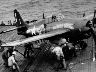 FM-2 Wildcat code ‚1’ of VC-79 on board USS Sargent Bay CVE-83 Okinawa on 2 April 1945
