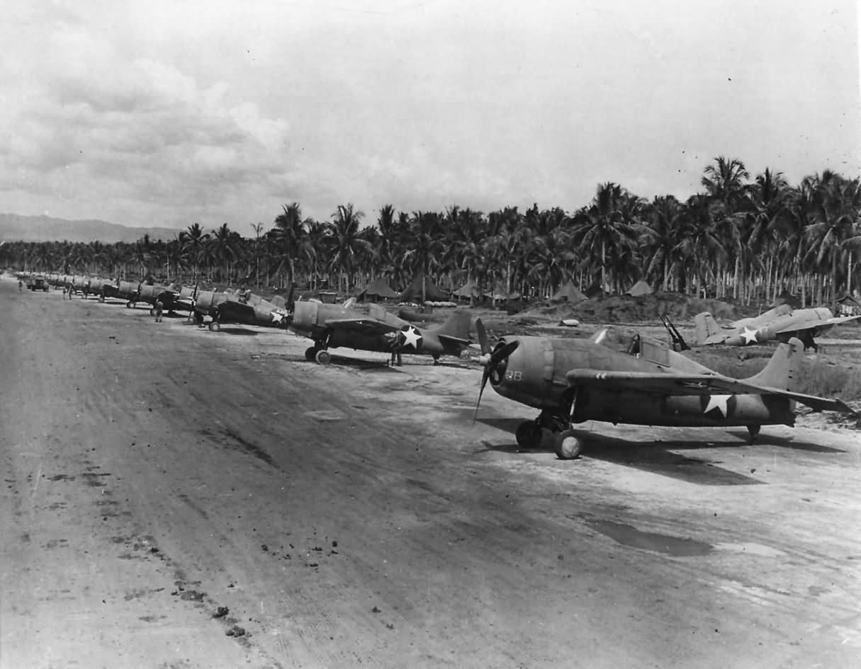 Grumman F4F-4 Wildcats of VF-11 Lined Up on Guadalcanal Airfield 1943