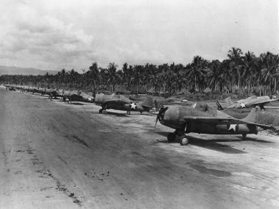 Grumman F4F-4 Wildcats of VF-11 Lined Up on Guadalcanal Airfield 1943