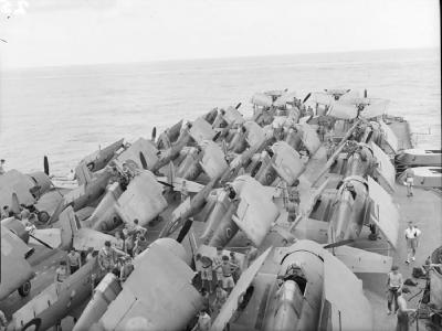 Martlets on the flight deck of HMS Illustrious December 1942 Indian Ocean