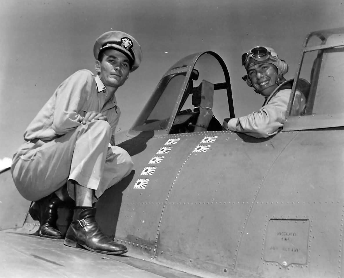 VF-3 Ace Lt. Scott McCuskey and Ens. George Gay after Battle of Midway