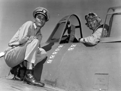 VF-3 Ace Lt. Scott McCuskey and Ens. George Gay after Battle of Midway