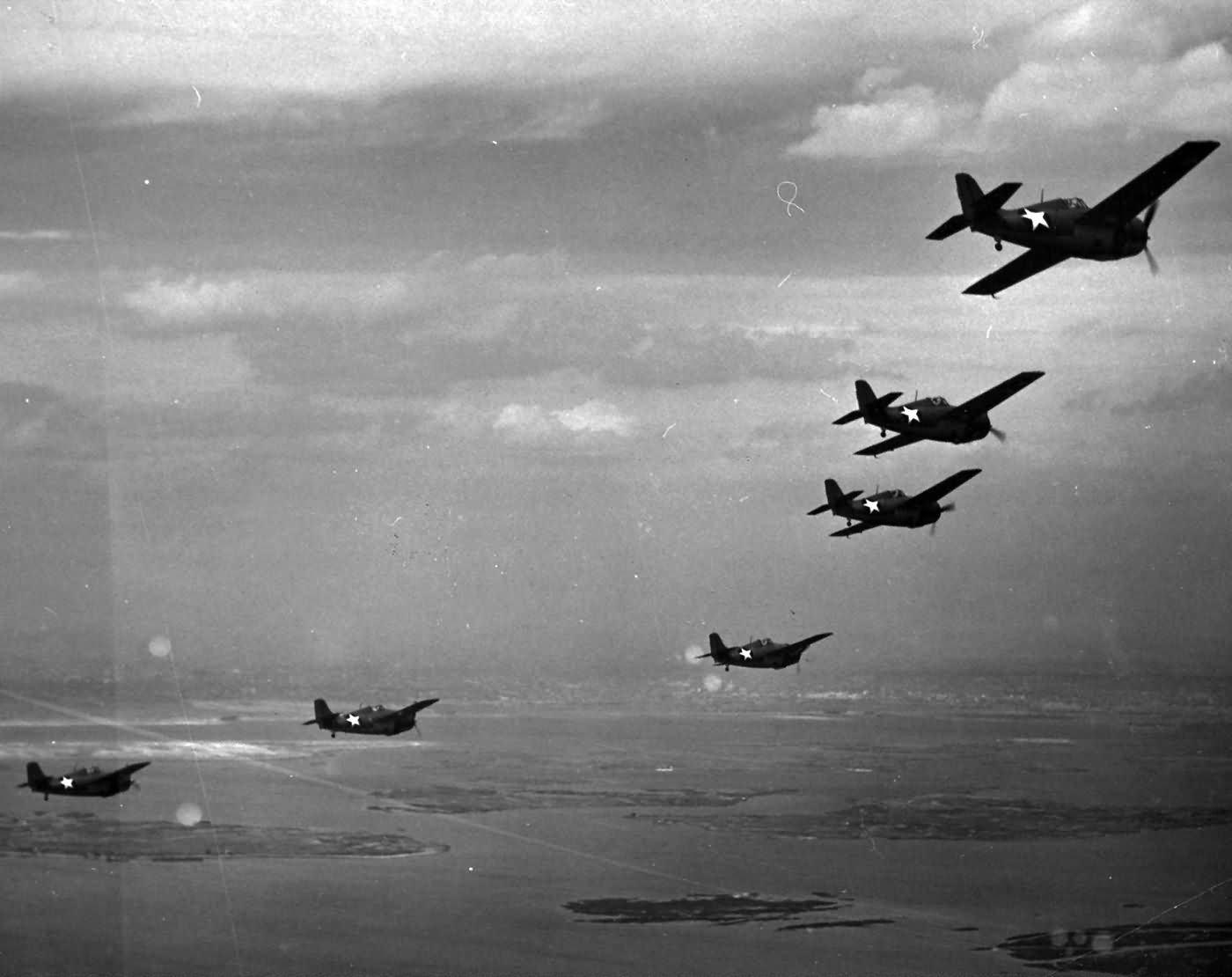 Formation of F4F-4 Wildcats of VF-24 in flight NAS Floyd Bennett Field New York – 28 April 1943