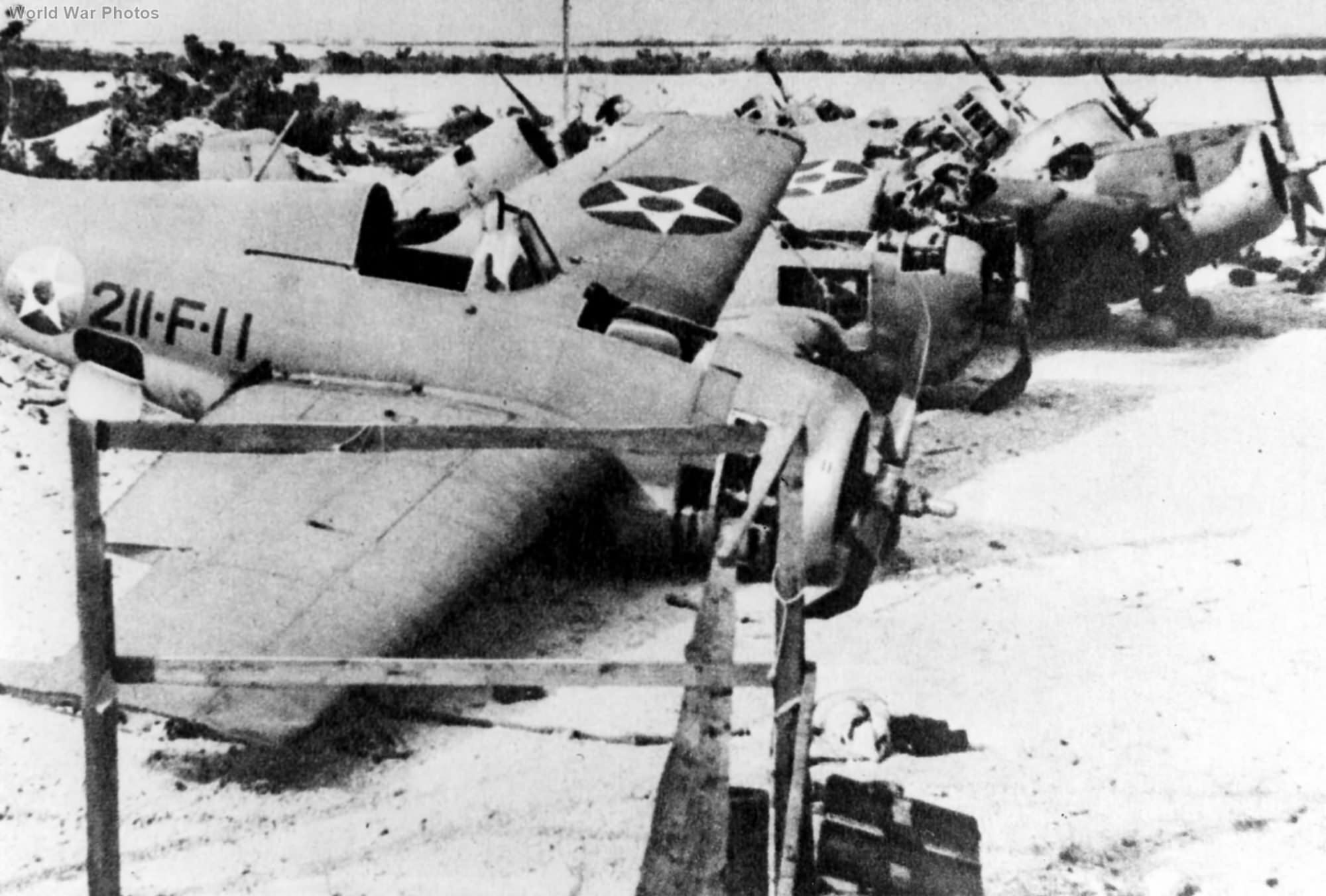 F4F-3 of VMF 211 wrecked on Wake Island