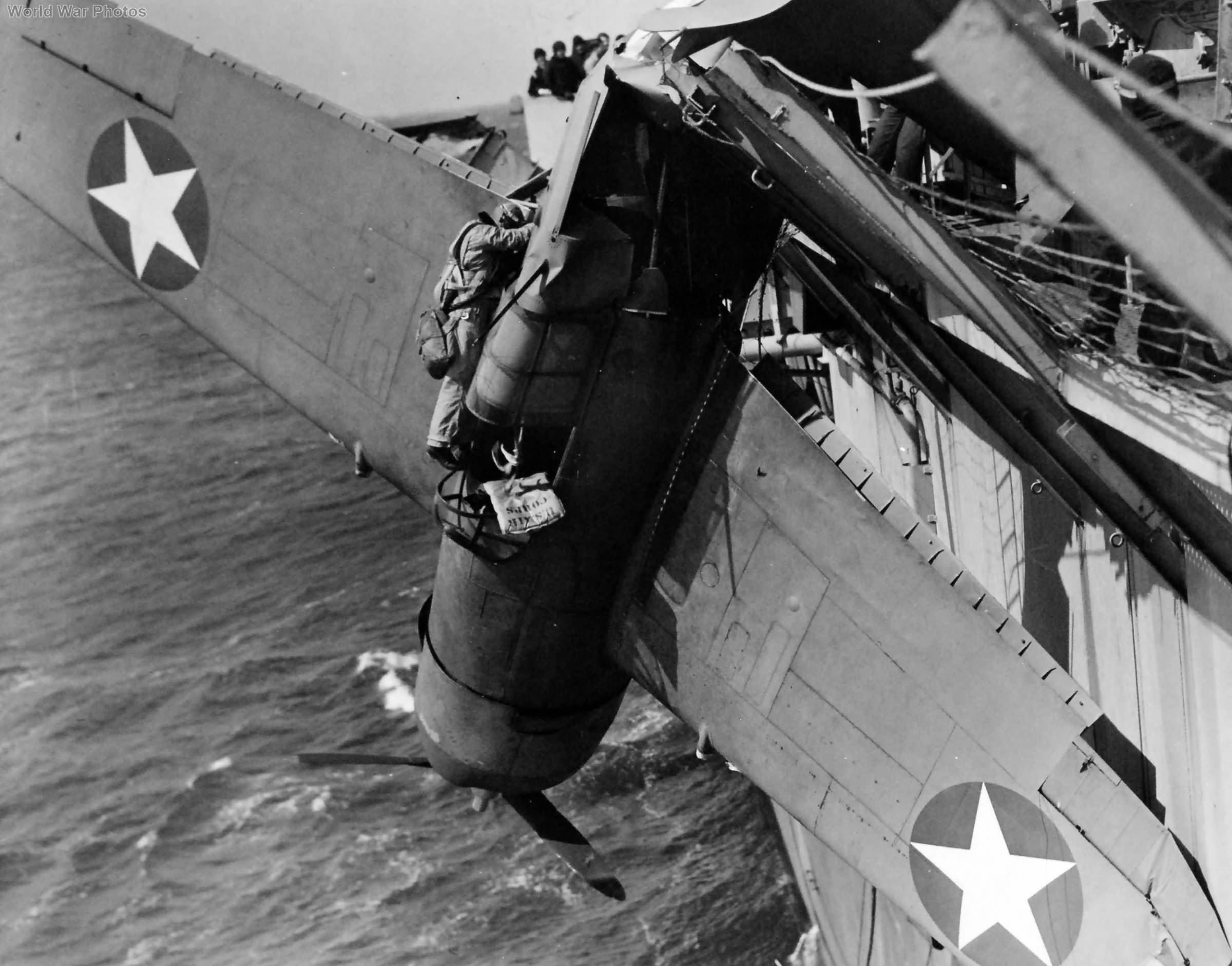 Crashed F4F-3 onboard USS Charger 28 March 1943