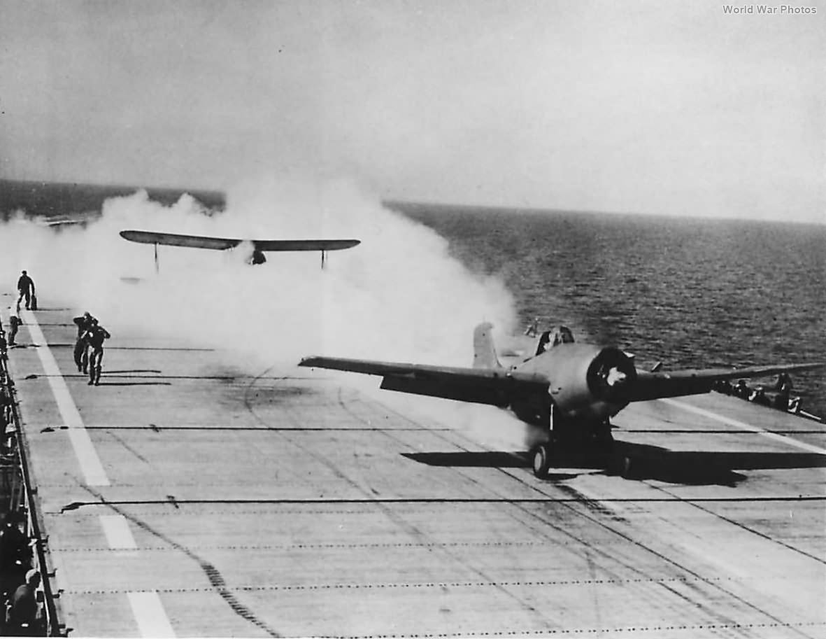 F4F taking off during first carrier takeoff using Jet Units 1943