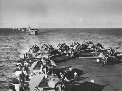 Formation of Escort Carriers loaded with Wildcats and Avengers 1945