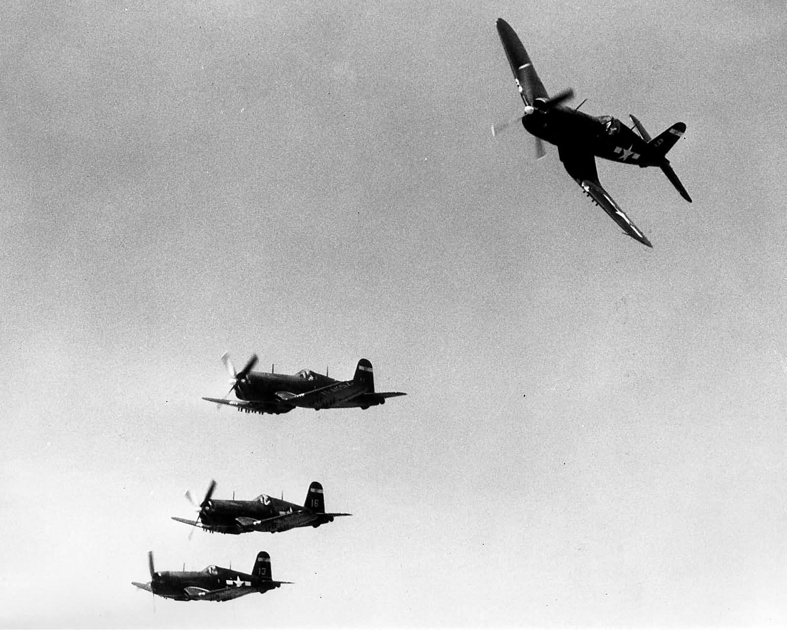 A formation of F4U Corsairs of VF-75 in flight – July 2, 1945