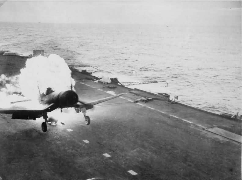 Burning British F4U Corsair Lt Cdr Freddy Charlton